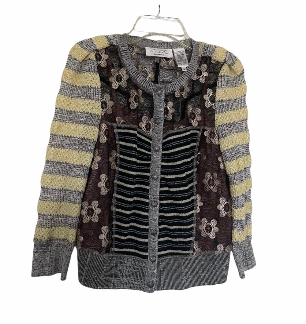 Byron Lars Beauty Mark Colorblock Sheer Tulle Knit Cardigan Top Size 4 Art